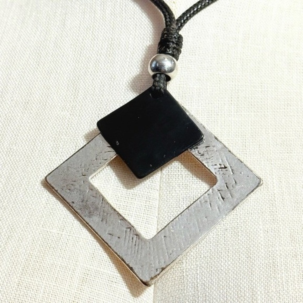 Black and Silver Geometric Pendant Necklace - 31" 2" extension Women Jewelry